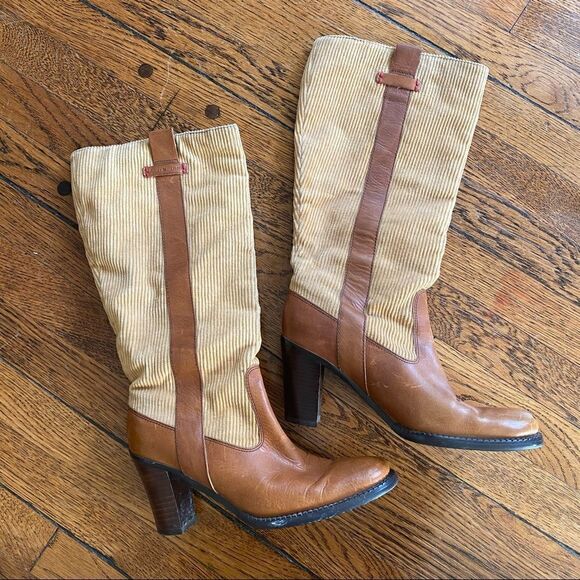 TOMMY HILFIGER Tan and Brown Corduroy and Leather Pull On Boots size 6 - Picture 11 of 13